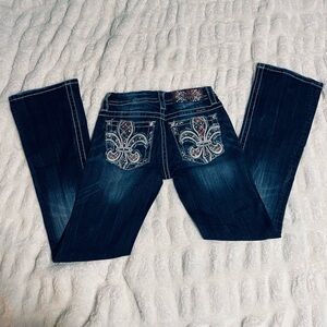 Miss Me Dark Blue Boot Cut Jeans with Silver Embellishments